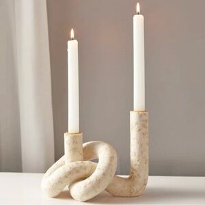 Knot Shaped Taper Candle Holders - Travertine Resin Candlestick Holders, Cand...